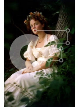 Σετ των 2 Intra Συλλεκτικό Ξύλινο Παζλ Plywood  4mm - Όμορφη εικόνα μιας γυναίκας με λευκό φόρεμα και floral στέμμα σε ένα δάσος Σε Ξύλινο Κουτί - Διαστάσεις: 10x10 cm – 25 κομμάτια