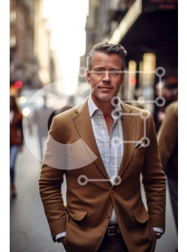 Intra Συλλεκτικό Ξύλινο Παζλ Plywood  4mm - Επιχειρηματίας ουδέτερης έκφρασης στην οδό της πόλης Σε Ξύλινο Κουτί - Διαστάσεις Puzzle: 10x10 cm – 25 κομμάτια