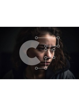 Intra Συλλεκτικό Ξύλινο Παζλ Plywood  4mm - Πορτρέτο μιας νεαρής γυναίκας που στέκεται σε ένα αμυδρά φωτισμένο δωμάτιο φορώντας ένα μαύρο κουκούλα Σε Ξύλινο Κουτί - Διαστάσεις Puzzle: 10x10 cm – 25 κομμάτια