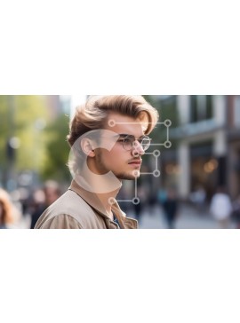 Intra Συλλεκτικό Ξύλινο Παζλ Plywood  4mm - Πορτρέτο ενός νεαρού άνδρα που κοιτάζει στην απόσταση σε έναν δρόμο της πόλης Σε Ξύλινο Κουτί - Διαστάσεις Puzzle: 10x10 cm – 25 κομμάτια