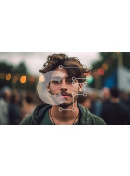 Intra Συλλεκτικό Ξύλινο Παζλ Plywood  4mm - Σοβαρός νεαρός άνδρας με σγουρά μαλλιά στο Μουσικό Φεστιβάλ Σε Ξύλινο Κουτί - Διαστάσεις Puzzle: 10x10 cm – 25 κομμάτια