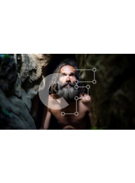 Intra Συλλεκτικό Ξύλινο Παζλ Plywood  4mm - Σοβαρός άνδρας με μακριά μαλλιά και γένια που στέκεται στη σπηλιά Σε Ξύλινο Κουτί - Διαστάσεις Puzzle: 10x10 cm – 25 κομμάτια