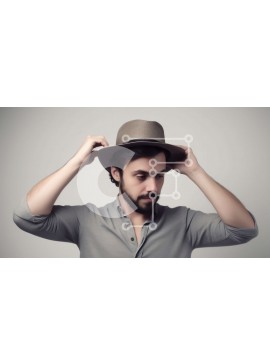 Intra Συλλεκτικό Ξύλινο Παζλ Plywood  4mm - Στοκ Φωτογραφία ενός όμορφου άνδρα που φορά ένα καπέλο Σε Ξύλινο Κουτί - Διαστάσεις Puzzle: 10x10 cm – 25 κομμάτια