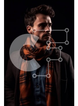 Intra Συλλεκτικό Ξύλινο Παζλ Plywood  4mm - Σοβαρός άνδρας με καρό κασκόλ και μπλε πουκάμισο κοιτάζοντας την κάμερα Σε Ξύλινο Κουτί - Διαστάσεις Puzzle: 10x10 cm – 25 κομμάτια