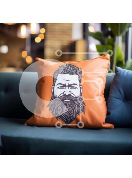 Intra Συλλεκτικό Ξύλινο Παζλ Plywood  4mm - Πορτοκαλί μαξιλάρι με γενειοφόρο πρόσωπο σε μπλε καναπέ Σε Ξύλινο Κουτί - Διαστάσεις Puzzle: 10x10 cm – 25 κομμάτια