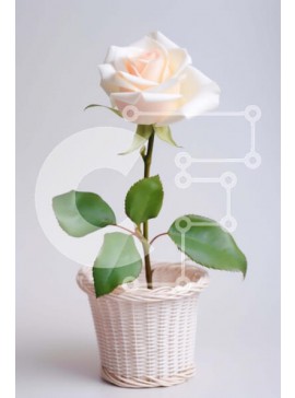 Σετ των 2 Intra Συλλεκτικό Ξύλινο Παζλ Plywood  4mm - Μονό φυτό λευκό τριαντάφυλλο σε ψάθινο καλάθι Σε Ξύλινο Κουτί - Διαστάσεις: 10x10 cm – 25 κομμάτια