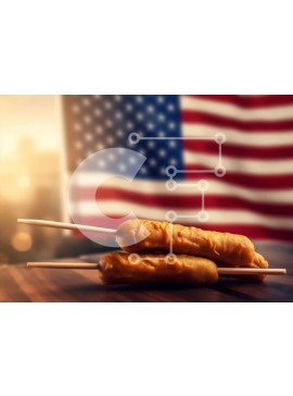 Σετ των 2 Intra Συλλεκτικό Ξύλινο Παζλ Plywood  4mm - Φόντο αμερικανικής σημαίας με χοτ-ντογκ σε σουβλάκια Σε Ξύλινο Κουτί - Διαστάσεις: 10x10 cm – 25 κομμάτια
