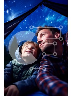 Σετ των 2 Intra Συλλεκτικό Ξύλινο Παζλ Plywood  4mm - Έναστρο Νυχτερινό Κάμπινγκ με πατέρα και γιο Σε Ξύλινο Κουτί - Διαστάσεις: 10x10 cm – 25 κομμάτια