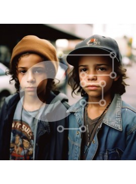 Intra Συλλεκτικό Ξύλινο Παζλ Plywood  4mm - Δύο αγόρια που στέκονται σε έναν δρόμο της πόλης Σε Ξύλινο Κουτί - Διαστάσεις Puzzle: 10x10 cm – 25 κομμάτια