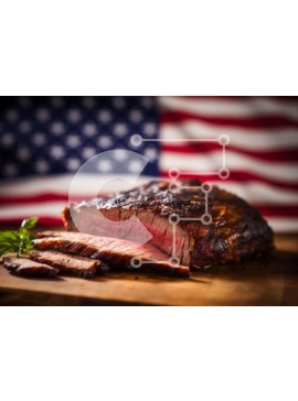 Σετ των 2 Intra Συλλεκτικό Ξύλινο Παζλ Plywood  4mm - Μαγειρεμένο βόειο κρέας σε πίνακα κοπής αμερικανικής σημαίας Σε Ξύλινο Κουτί - Διαστάσεις: 10x10 cm – 25 κομμάτια