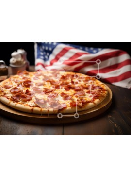 Σετ των 2 Intra Συλλεκτικό Ξύλινο Παζλ Plywood  4mm - Πίτσα με μπέικον και τυρί σε σανίδα αμερικανικής σημαίας με κρασί Σε Ξύλινο Κουτί - Διαστάσεις: 10x10 cm – 25 κομμάτια