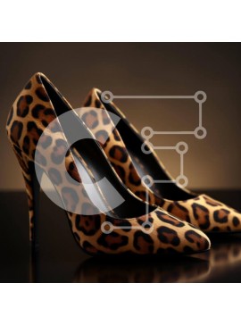 Σετ των 2 Intra Συλλεκτικό Ξύλινο Παζλ Plywood  4mm - Ψηλοτάκουνα παπούτσια με Leopard print σε σκούρο φόντο Σε Ξύλινο Κουτί - Διαστάσεις: 10x10 cm – 25 κομμάτια