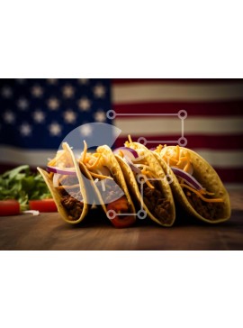 Σετ των 2 Intra Συλλεκτικό Ξύλινο Παζλ Plywood  4mm - Τρία Tacos σε ξύλινο τραπέζι με αμερικανική σημαία Σε Ξύλινο Κουτί - Διαστάσεις: 10x10 cm – 25 κομμάτια