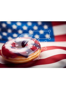 Σετ των 2 Intra Συλλεκτικό Ξύλινο Παζλ Plywood  4mm - Πατριωτικό ντόνατ αμερικανικής σημαίας με κόκκινο, λευκό και μπλε γλάσο Σε Ξύλινο Κουτί - Διαστάσεις: 10x10 cm – 25 κομμάτια