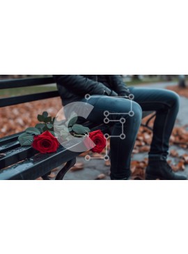 Intra Συλλεκτικό Ξύλινο Παζλ Plywood  4mm - Άτομο με κόκκινα τριαντάφυλλα που κάθεται στον υπαίθριο πάγκο Σε Ξύλινο Κουτί - Διαστάσεις Puzzle: 10x10 cm – 25 κομμάτια