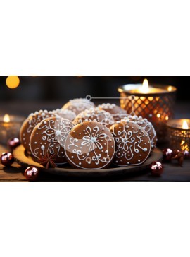 Σετ των 2 Intra Συλλεκτικό Ξύλινο Παζλ Plywood  4mm - Νόστιμα μπισκότα μελόψωμο σε ένα ρουστίκ ξύλινο τραπέζι με κεριά Σε Ξύλινο Κουτί - Διαστάσεις: 10x10 cm – 25 κομμάτια