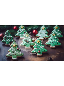 Σετ των 2 Intra Συλλεκτικό Ξύλινο Παζλ Plywood  4mm - Πράσινα μπισκότα χριστουγεννιάτικου δέντρου σε ξύλινο τραπέζι Σε Ξύλινο Κουτί - Διαστάσεις: 10x10 cm – 25 κομμάτια