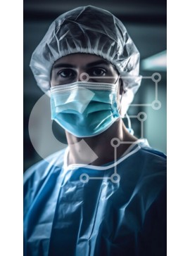 Intra Συλλεκτικό Ξύλινο Παζλ Plywood  4mm - Σοβαρός άνδρας χειρουργός με μπλε χειρουργική τουαλέτα και μάσκα στο χειρουργείο Σε Ξύλινο Κουτί - Διαστάσεις Puzzle: 10x10 cm – 25 κομμάτια