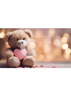Intra Συλλεκτικό Ξύλινο Παζλ Plywood  4mm - Καφέ αρκουδάκι με ροζ καρδιά σε ξύλινο τραπέζι Σε Ξύλινο Κουτί - Διαστάσεις Puzzle: 10x10 cm – 25 κομμάτια