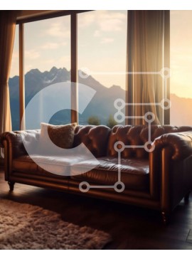 Intra Συλλεκτικό Ξύλινο Παζλ Plywood  4mm - Εκπληκτική θέα του δερμάτινου καναπέ και των βουνών στο ηλιοβασίλεμα Σε Ξύλινο Κουτί - Διαστάσεις Puzzle: 10x10 cm – 25 κομμάτια