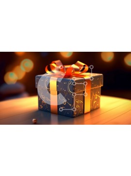 Intra Συλλεκτικό Ξύλινο Παζλ Plywood  4mm - Μπλε κουτί δώρου με πορτοκαλί κορδέλα και φωτάκια Σε Ξύλινο Κουτί - Διαστάσεις Puzzle: 10x10 cm – 25 κομμάτια