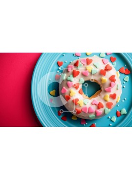 Σετ των 2 Intra Συλλεκτικό Ξύλινο Παζλ Plywood  4mm - Πολύχρωμο πασπαλισμένο ντόνατ σε μπλε πιάτο με καρδιές Σε Ξύλινο Κουτί - Διαστάσεις: 10x10 cm – 25 κομμάτια