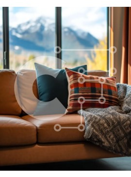 Intra Συλλεκτικό Ξύλινο Παζλ Plywood  4mm - Άνετο εσωτερικό με καφέ δερμάτινο καναπέ και θέα στο βουνό Σε Ξύλινο Κουτί - Διαστάσεις Puzzle: 10x10 cm – 25 κομμάτια