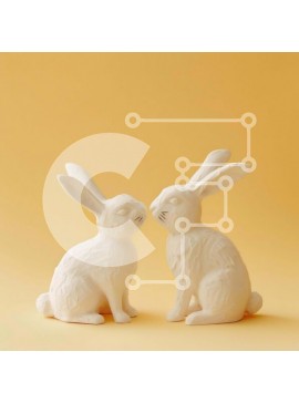 Intra Συλλεκτικό Ξύλινο Παζλ Plywood  4mm - Άσπρα ειδώλια κουνελιών που φιλιούνται σε κίτρινο φόντο Σε Ξύλινο Κουτί - Διαστάσεις Puzzle: 10x10 cm – 25 κομμάτια