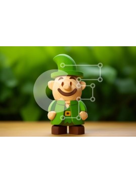 Intra Συλλεκτικό Ξύλινο Παζλ Plywood  4mm - Χαμογελαστό ξύλινο ειδώλιο καλικάτζαρου με πράσινη ενδυμασία Σε Ξύλινο Κουτί - Διαστάσεις Puzzle: 10x10 cm – 25 κομμάτια