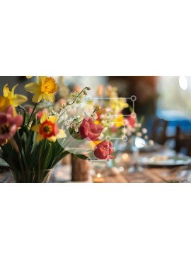 Intra Συλλεκτικό Ξύλινο Παζλ Plywood  4mm - Πολύχρωμη ανοιξιάτικη διακόσμηση τραπεζιού με λουλούδια και κεριά Σε Ξύλινο Κουτί - Διαστάσεις Puzzle: 10x10 cm – 25 κομμάτια