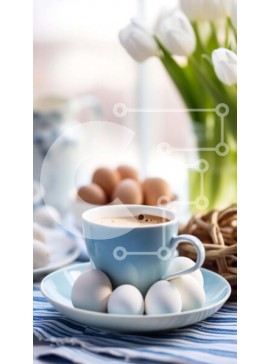 Intra Συλλεκτικό Ξύλινο Παζλ Plywood  4mm - Τραπέζι πρωινού με αυγά, τουλίπες και καφέ Σε Ξύλινο Κουτί - Διαστάσεις: 10x10 cm – 25 κομμάτια