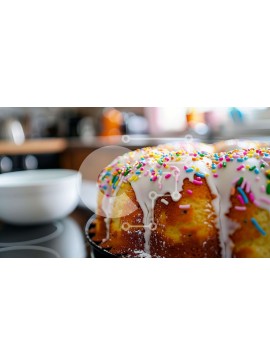 Σετ των 2 Intra Συλλεκτικό Ξύλινο Παζλ Plywood  4mm - Πολύχρωμο πασπαλισμένο κέικ Bundt με γλάσο και φλιτζάνι Σε Ξύλινο Κουτί - Διαστάσεις: 10x10 cm – 25 κομμάτια