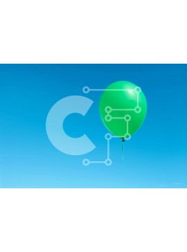 Intra Συλλεκτικό Ξύλινο Παζλ Plywood  4mm - Πράσινο μπαλόνι που επιπλέει στο μπλε ουρανό με τους ανθρώπους Σε Ξύλινο Κουτί - Διαστάσεις: 10x10 cm – 25 κομμάτια