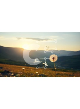 Intra Συλλεκτικό Ξύλινο Παζλ Plywood  4mm - Ηλιοβασίλεμα με πικραλίδα στο ανοιχτό γρασίδι Σε Ξύλινο Κουτί - Διαστάσεις: 10x10 cm – 25 κομμάτια