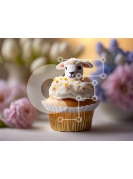 Σετ των 2 Intra Συλλεκτικό Ξύλινο Παζλ Plywood  4mm - Αξιολάτρευτο πρόβατο cupcake με λουλούδια Σε Ξύλινο Κουτί - Διαστάσεις: 10x10 cm – 25 κομμάτια