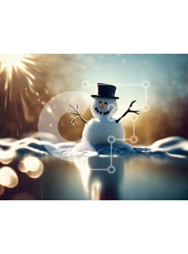 Intra Συλλεκτικό Ξύλινο Παζλ Plywood  4mm - Χιονάνθρωπος που στέκεται στο νερό με το καπέλο Σε Ξύλινο Κουτί - Διαστάσεις Puzzle: 10x10 cm – 25 κομμάτια