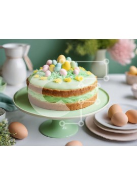 Σετ των 2 Intra Συλλεκτικό Ξύλινο Παζλ Plywood  4mm - Κέικ με θέμα το Πάσχα με πράσινο παγωμένο και λευκά αυγά σε πιάτο σε σχήμα αυγού Σε Ξύλινο Κουτί - Διαστάσεις: 10x10 cm – 25 κομμάτια