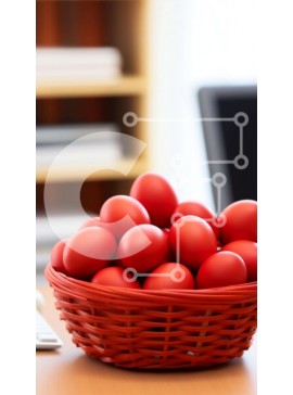 Intra Συλλεκτικό Ξύλινο Παζλ Plywood  4mm - Καλάθι με κόκκινα αυγά στο τραπέζι Σε Ξύλινο Κουτί - Διαστάσεις: 10x10 cm – 25 κομμάτια