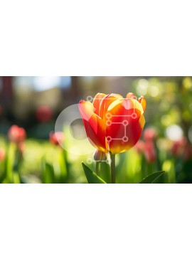 Intra Συλλεκτικό Ξύλινο Παζλ Plywood  4mm - Πορτοκαλί τουλίπα σε ένα χωράφι με κόκκινα και κίτρινα λουλούδια Σε Ξύλινο Κουτί - Διαστάσεις: 10x10 cm – 25 κομμάτια