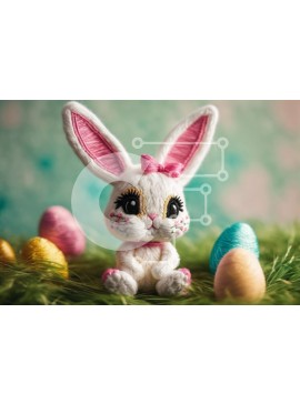 Intra Συλλεκτικό Ξύλινο Παζλ Plywood  4mm - Λευκό λαγουδάκι και Πασχαλινά αυγά στη χλόη Σε Ξύλινο Κουτί - Διαστάσεις Puzzle: 10x10 cm – 25 κομμάτια