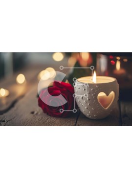 Intra Συλλεκτικό Ξύλινο Παζλ Plywood  4mm - Λευκό κερί και κόκκινα τριαντάφυλλα σε ένα τραπέζι Σε Ξύλινο Κουτί - Διαστάσεις Puzzle: 10x10 cm – 25 κομμάτια