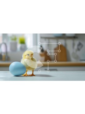 Intra Συλλεκτικό Ξύλινο Παζλ Plywood  4mm - Μικρό κίτρινο νεοσσό δίπλα στο μπλε αυγό στον πάγκο της κουζίνας Σε Ξύλινο Κουτί - Διαστάσεις: 10x10 cm – 25 κομμάτια
