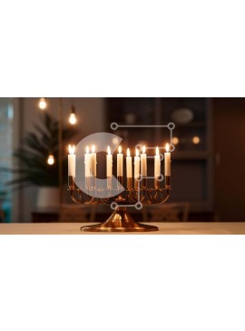 Intra Συλλεκτικό Ξύλινο Παζλ Plywood  4mm - Ορειχάλκινο Menorah σε ένα εορταστικό τραπέζι για τον εορτασμό του Χανουκά Σε Ξύλινο Κουτί - Διαστάσεις Puzzle: 10x10 cm – 25 κομμάτια