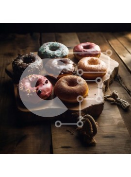 Σετ των 2 Intra Συλλεκτικό Ξύλινο Παζλ Plywood  4mm - Νόστιμη εικόνα με γλασαρισμένα ντόνατς σε ξύλινο ξύλο κοπής Σε Ξύλινο Κουτί - Διαστάσεις: 10x10 cm – 25 κομμάτια