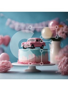 Σετ των 2 Intra Συλλεκτικό Ξύλινο Παζλ Plywood  4mm - Ροζ τούρτα γενεθλίων με διακόσμηση αυτοκινήτου Σε Ξύλινο Κουτί - Διαστάσεις: 10x10 cm – 25 κομμάτια