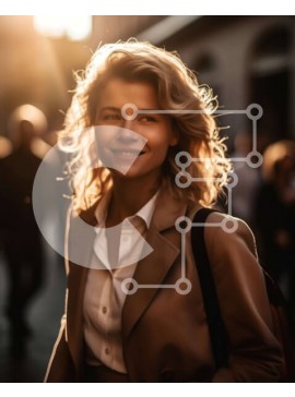 Intra Συλλεκτικό Ξύλινο Παζλ Plywood  4mm - Όμορφη εικόνα μιας γυναίκας που χαμογελά σε έναν πολυσύχναστο δρόμο κατά τη διάρκεια του ηλιοβασιλέματος Σε Ξύλινο Κουτί - Διαστάσεις Puzzle: 10x10 cm – 25 κομμάτια