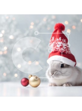 Intra Συλλεκτικό Ξύλινο Παζλ Plywood  4mm - Χαριτωμένο λαγουδάκι με καπέλο Άγιου Βασίλη και στολίδια Σε Ξύλινο Κουτί - Διαστάσεις Puzzle: 10x10 cm – 25 κομμάτια