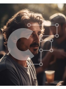 Intra Συλλεκτικό Ξύλινο Παζλ Plywood  4mm - Σοβαρός άνδρας που στέκεται στο πλήθος ανθρώπων Σε Ξύλινο Κουτί - Διαστάσεις Puzzle: 10x10 cm – 25 κομμάτια