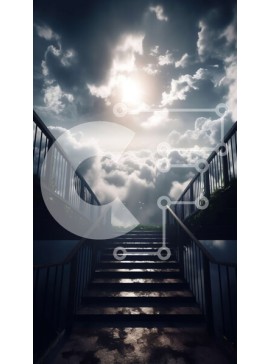 Σετ των 2 Intra Συλλεκτικό Ξύλινο Παζλ Plywood  4mm - Όμορφη εικόνα μιας σκάλας που οδηγεί στα σύννεφα με τον ήλιο που λάμπει στο φόντο Σε Ξύλινο Κουτί - Διαστάσεις: 10x10 cm – 25 κομμάτια