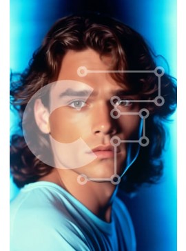 Intra Συλλεκτικό Ξύλινο Παζλ Plywood  4mm - Πορτρέτο ενός νεαρού άνδρα που φορά ένα μπλε πουκάμισο με μακριά κυματιστά μαλλιά Σε Ξύλινο Κουτί - Διαστάσεις Puzzle: 10x10 cm – 25 κομμάτια